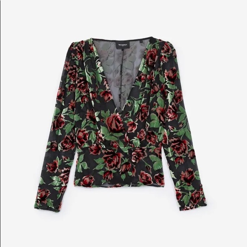 NWOT The Kooples Velvet Top with Neon Rose Motif